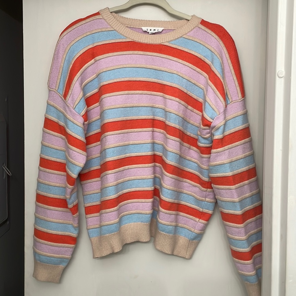 THML Striped Crew Neck Pullover Sweater Top